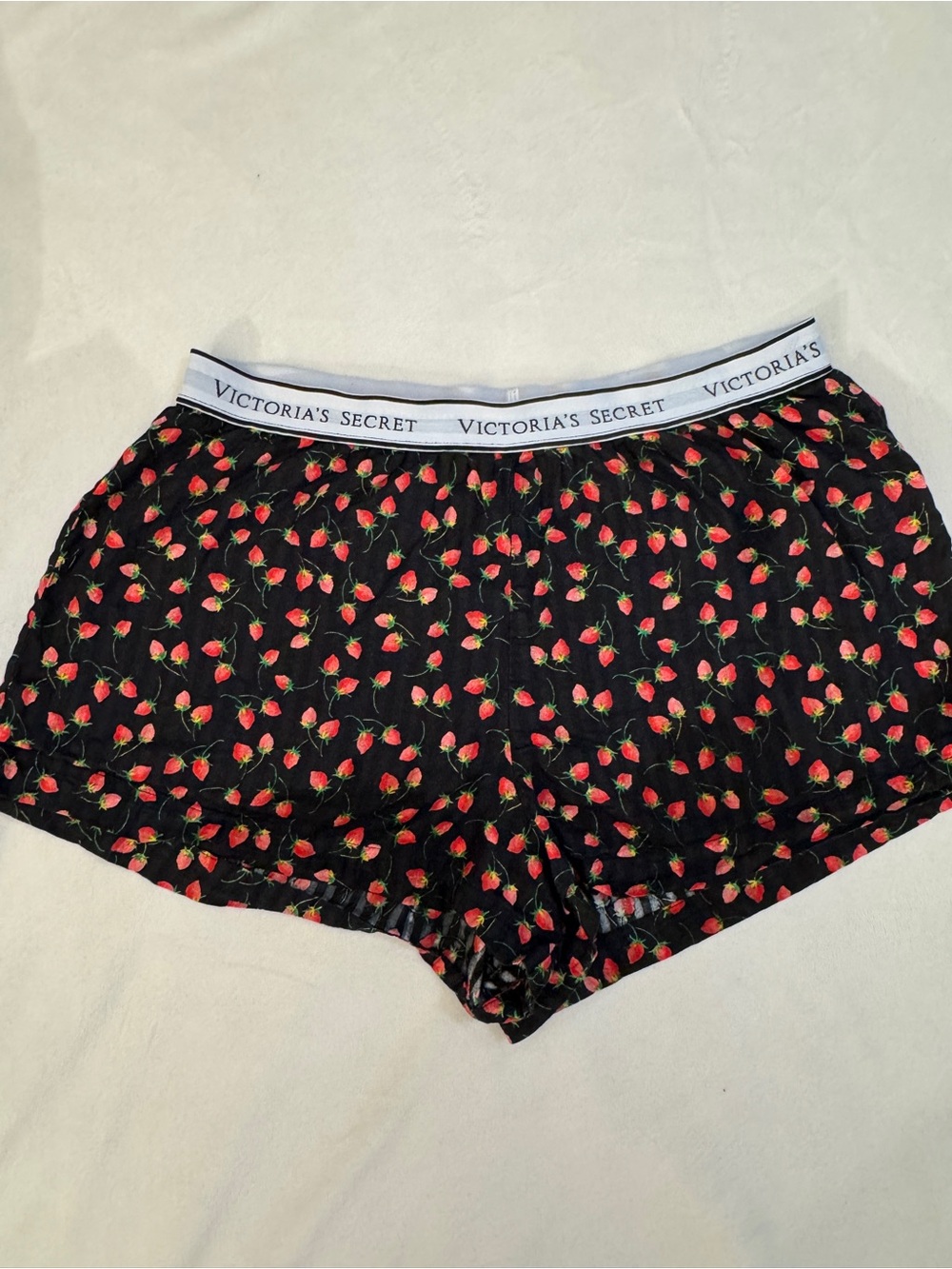 Victoria's Secret 100% Cotton Black Strawberry-Print Women's Boxer Shorts